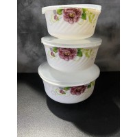 Набір салатників 3 шт з кришками «Бузковий піон»