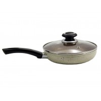 Сковорода 26 см зі скляною кришкою (мармур) бежева