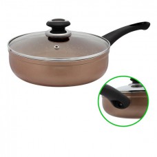 Сковорода глибока 26 см зі скляною кришкою (мармур) бронза