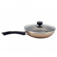 Сковорода 26 см зі скляною кришкою (мармур) бронза