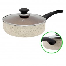 Сковорода 26 см зі скляною кришкою (мармур) бежева