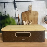 Хлібниця металева з кришкою з бамбуку Vincent 42,5x23x12,5 см