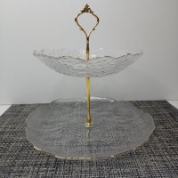 Цукерниця 2х ярусна скляна, золотий кант 