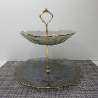 Цукерниця 2х ярусна скляна, золотий кант Агат