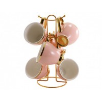 Набір чашок 280 мл 6 шт на стійці рожеві