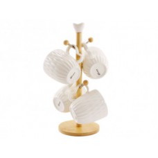 Набір чашок 300 мл 4 шт на дерев'яній підставці