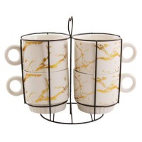 Набір чашок 250 мл 4 шт на стійці «Білий мармур» 