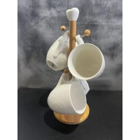 Набір чашок 300 мл 4 шт на дерев'яній підставці А Interos