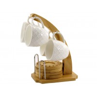 Набір чашок 160 мл 4 шт з дерев'яною стійкою та підставками для чашок Interos