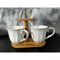 Набір чашок 300 мл з ложками 2 шт на стійці Interos