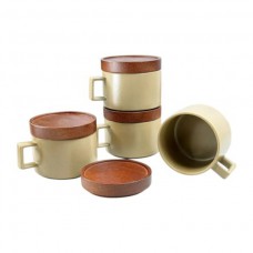 Набір чашок 220 мл 4 шт з дерев'яними підставками