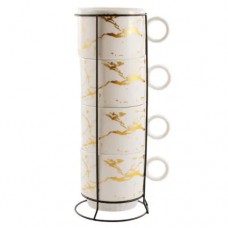 Набір чашок 250 мл 4 шт на стійці «Білий мармур»