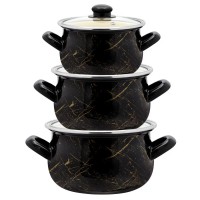 Набір каструль емальованих 3 шт «Чорний мармур»