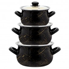 Набір каструль емальованих 3 шт «Чорний мармур»