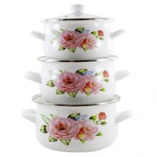Набір каструль емальованих 3 шт «Троянда»