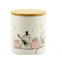  Банка керамічна 450 мл з дерев'яною кришкою «Співаючі котики»