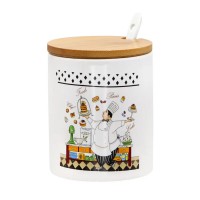  Банка керамічна 350 мл з ложкою та дерев'яною кришкою «Кухня»