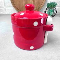 Банка керамічна 450 мл з дерев'яною ложкою «Горох»