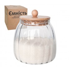 Ємність кругла, ребриста з бамбуковою кришкою 1000 мл 