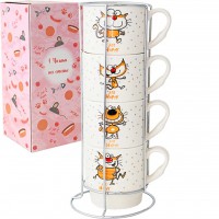 Набір чайний 4 чашки на стійці «Happy Cat» S&T