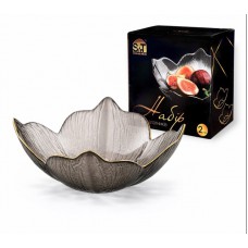 Набір салатників 2 шт 4 пелюстки, золотий кант, Агат 