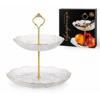 Цукерниця 2х ярусна скляна, золотий кант 