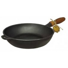 Сковорода чавунна 24×6 см з дерев'яною ручкою