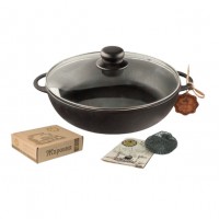 Жаровня чавунна лита 26×6 см з скляною кришкою