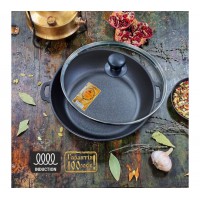 Жаровня чавунна лита 28×6 см з скляною кришкою