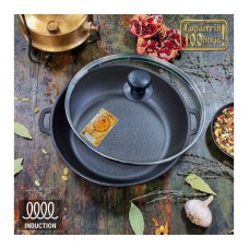 Жаровня чавунна лита 20×4 см з скляною кришкою
