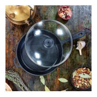 Сковорідка чавунна лита 22×4 см зі скляною кришкою 