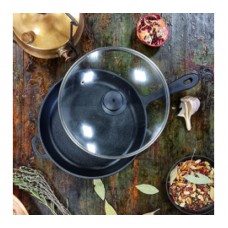Сковорідка чавунна лита 22×4 см зі скляною кришкою 