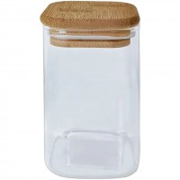 Ємність 230 мл скляна з дерев'яною кришкою квадратна