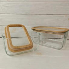 Контейнер 1380 мл скляний з дерев'яною кришкою